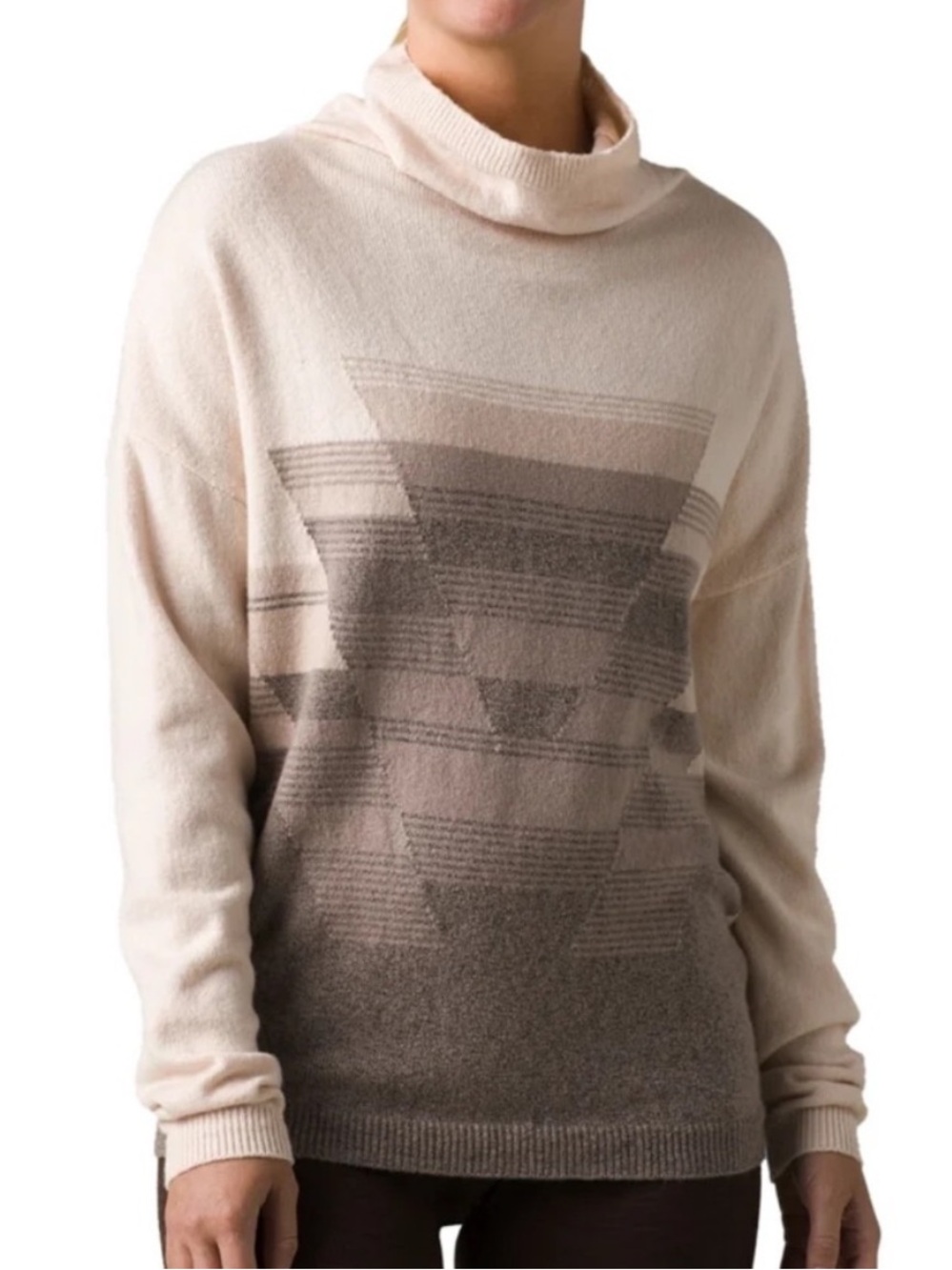 prAna Frosted Pine Sweater Dreamdust Cowl Neck Geometric Knit M